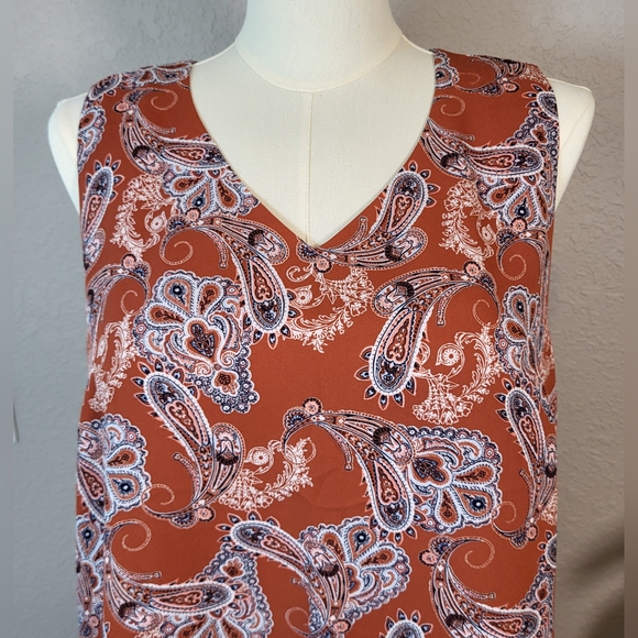 CATO Burnt Pumpkin Paisley Sleeveless Blouse - Plus Size 18/20W or Size 2X - Picture 5 of 7